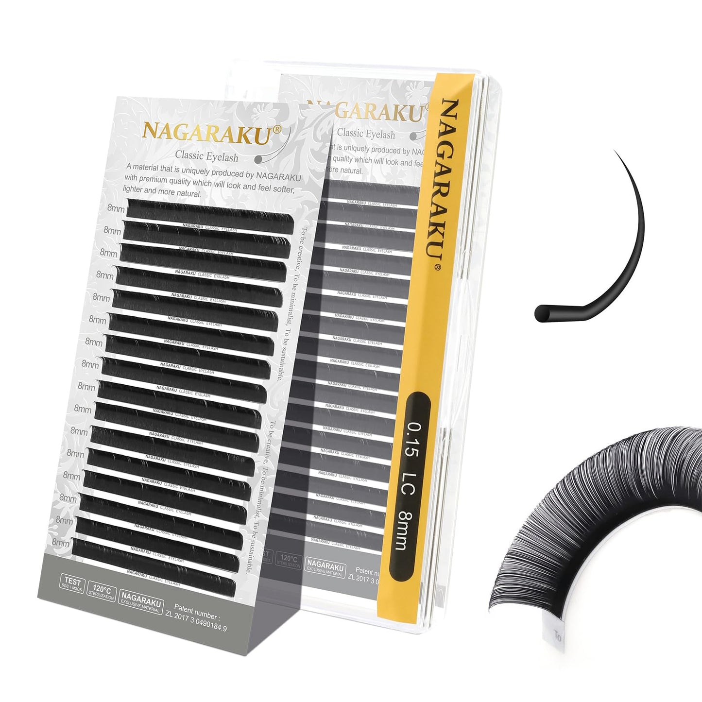NAGARAKU Classic Eyelash Extensions – Matte Black, 0.03-0.20, 5-17mm (J/B/C/D/LC/LD)