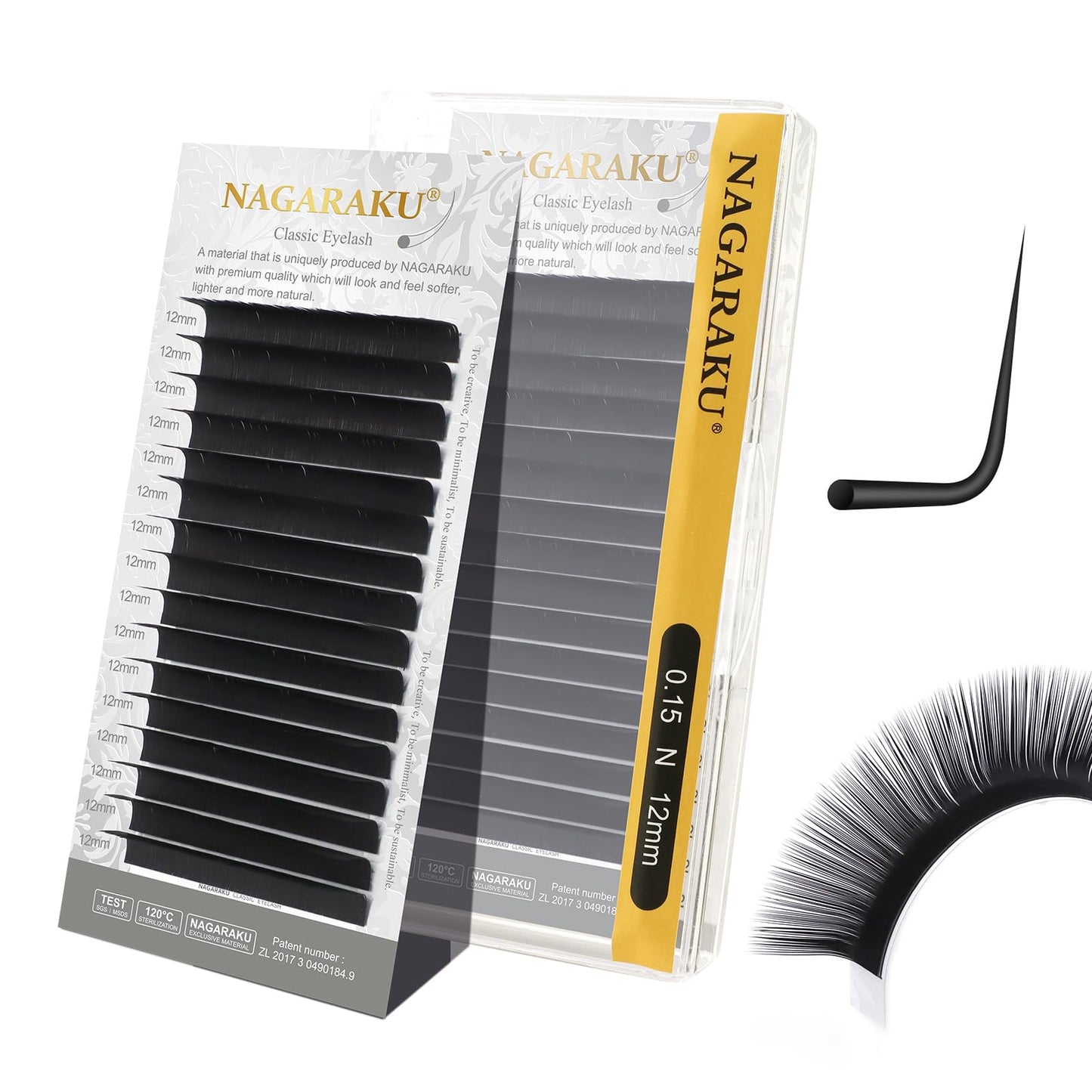 NAGARAKU Eyelash Extensions Classic Lashes – J B C D N LC LD Curl, 0.03–0.20 Thickness, 5–17mm, Matte Black