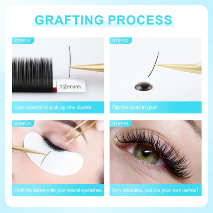 NAGARAKU Double Tips Ellipse Eyelash Extensions – 0.20mm Flat Lashes, D Curl, 14mm, Matte Black, 16 Rows
