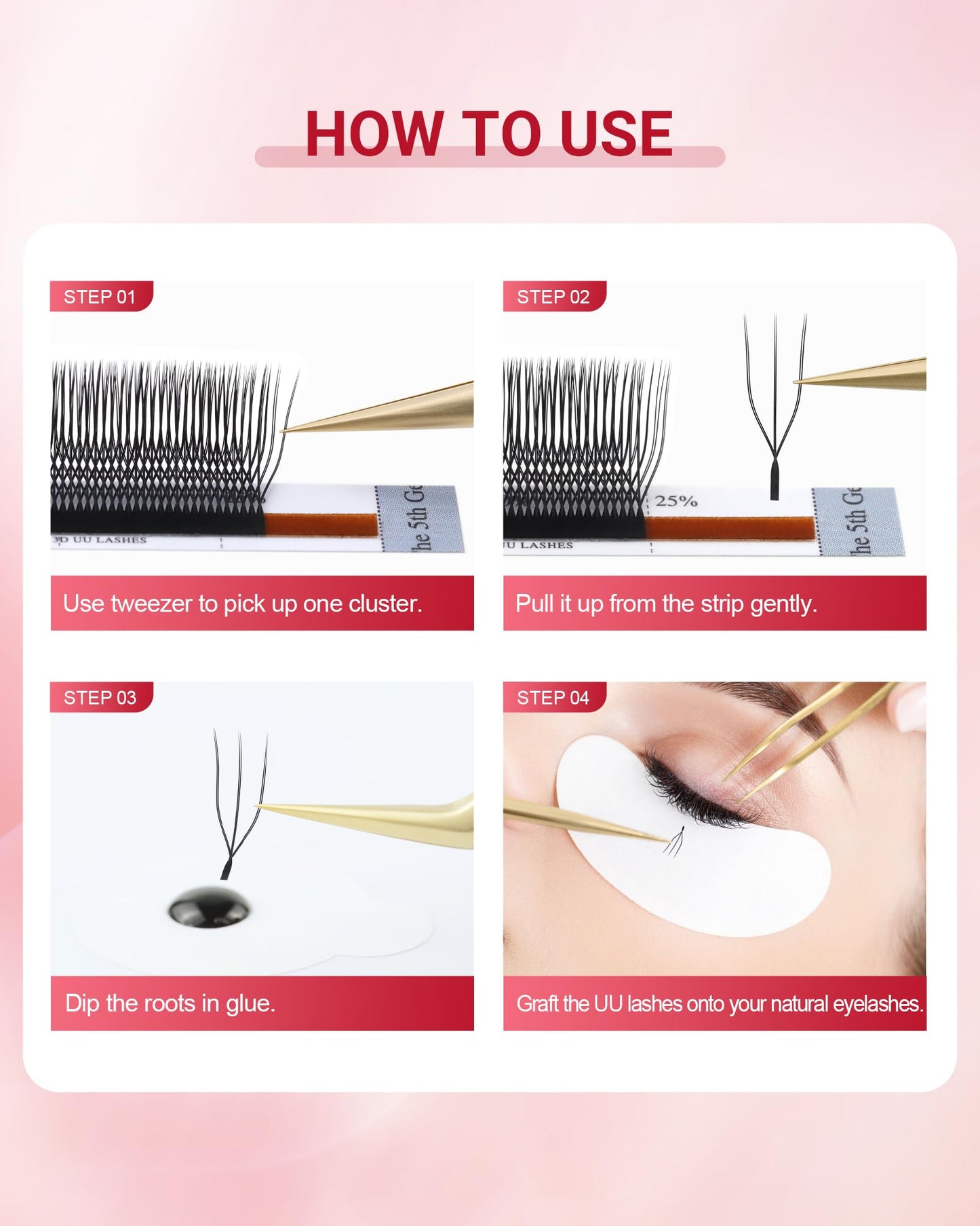 NAGARAKU U Eyelash Extensions 3D UU Lash – Lightweight Crisscross Fans, 9mm 0.07D