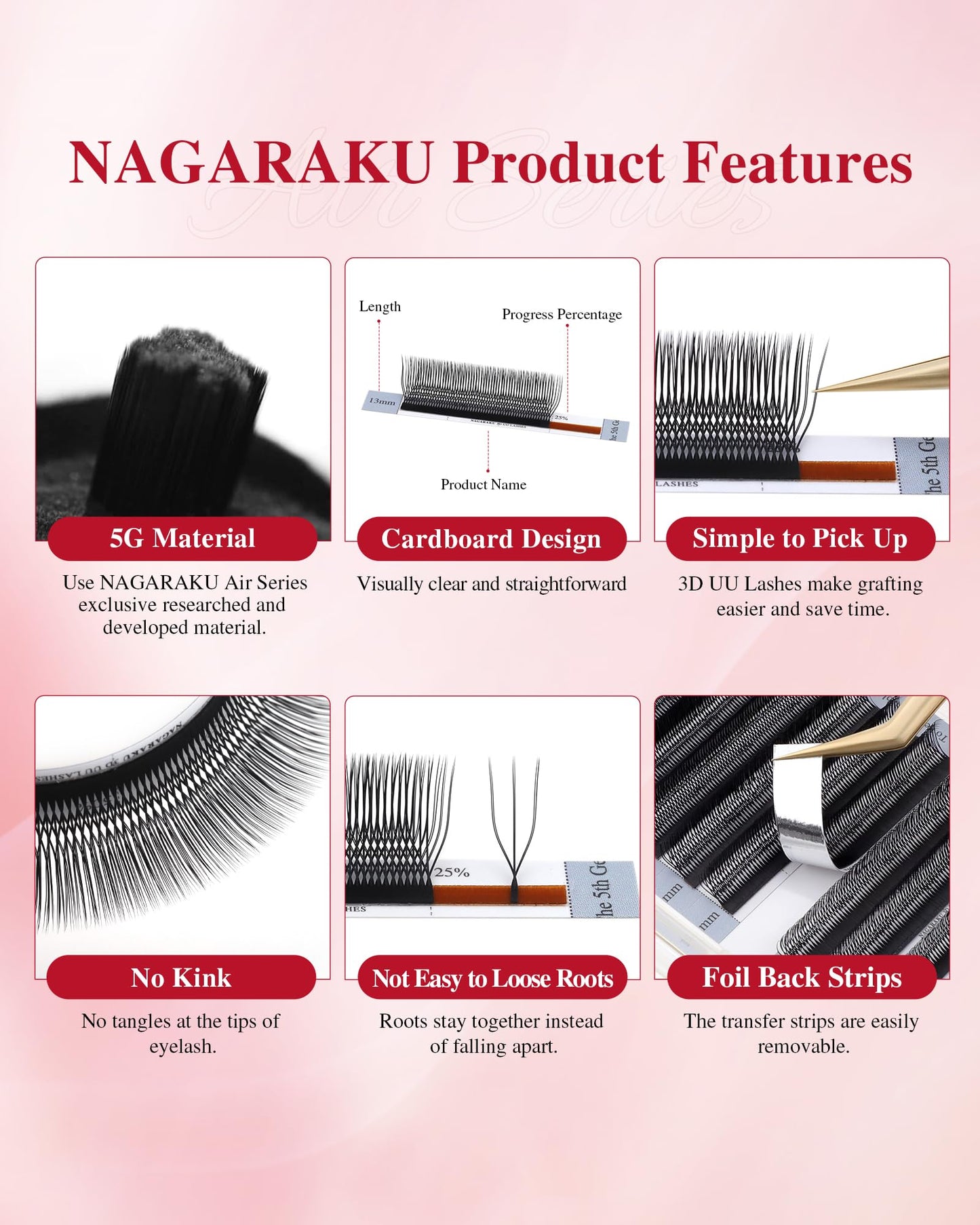 NAGARAKU U Eyelash Extensions 3D UU Lash – Lightweight Crisscross Fans, 9mm 0.07D