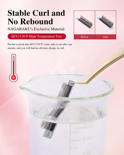 NAGARAKU U Eyelash Extensions 3D UU Lashes — Lightweight U-Shape Fans, 12-Row Tray, 0.07C, 11mm