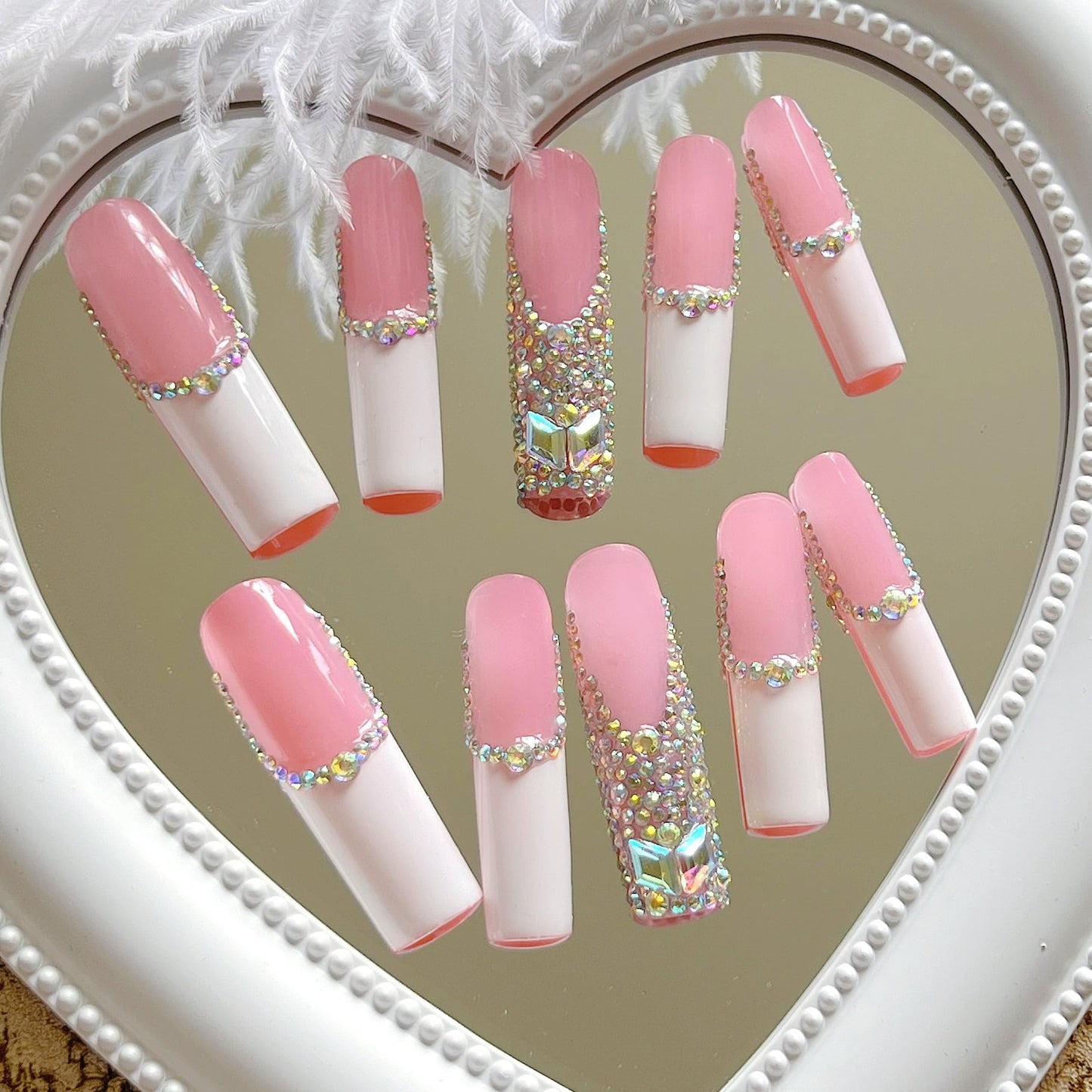 NAIL ANGEL 10PCS Set – Glamorous Handmade Glitter Rhinestone Press-On Nails (ZJ-01)