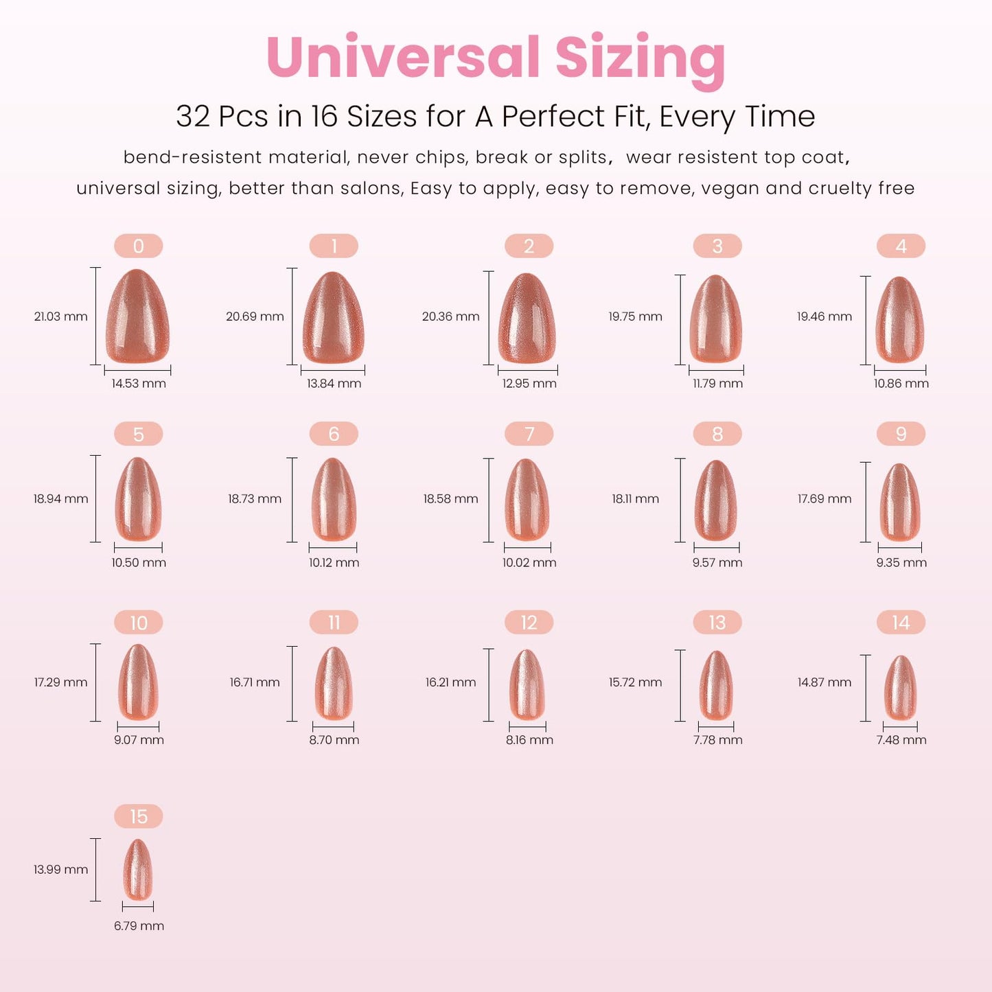 Nail Reformation Short Almond Cat Eye Press-On Nails – UV Finish, Reusable Kit, 32 Tips, 16 Sizes