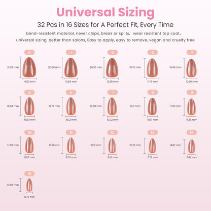 Nail Reformation Short Almond Cat Eye Press-On Nails – UV Finish, Reusable Kit, 32 Tips, 16 Sizes