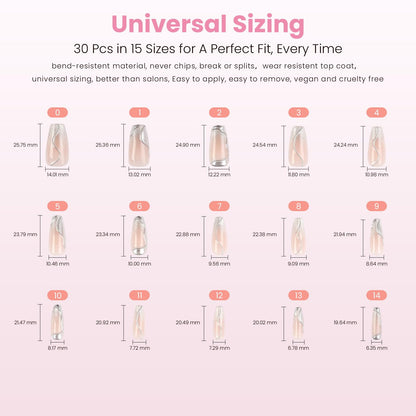 Nail Reformation Press-On Nails Coffin – Glitter Silver Accents, Pink Long Tips, UV Finish, 30 Tips in 15 Sizes + Glue