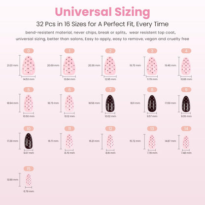 Nail Reformation Polka Dot Almond Press On Nails – Short Pink UV Finish, Reusable, 32 Tips, Glue Included | 16 Sizes