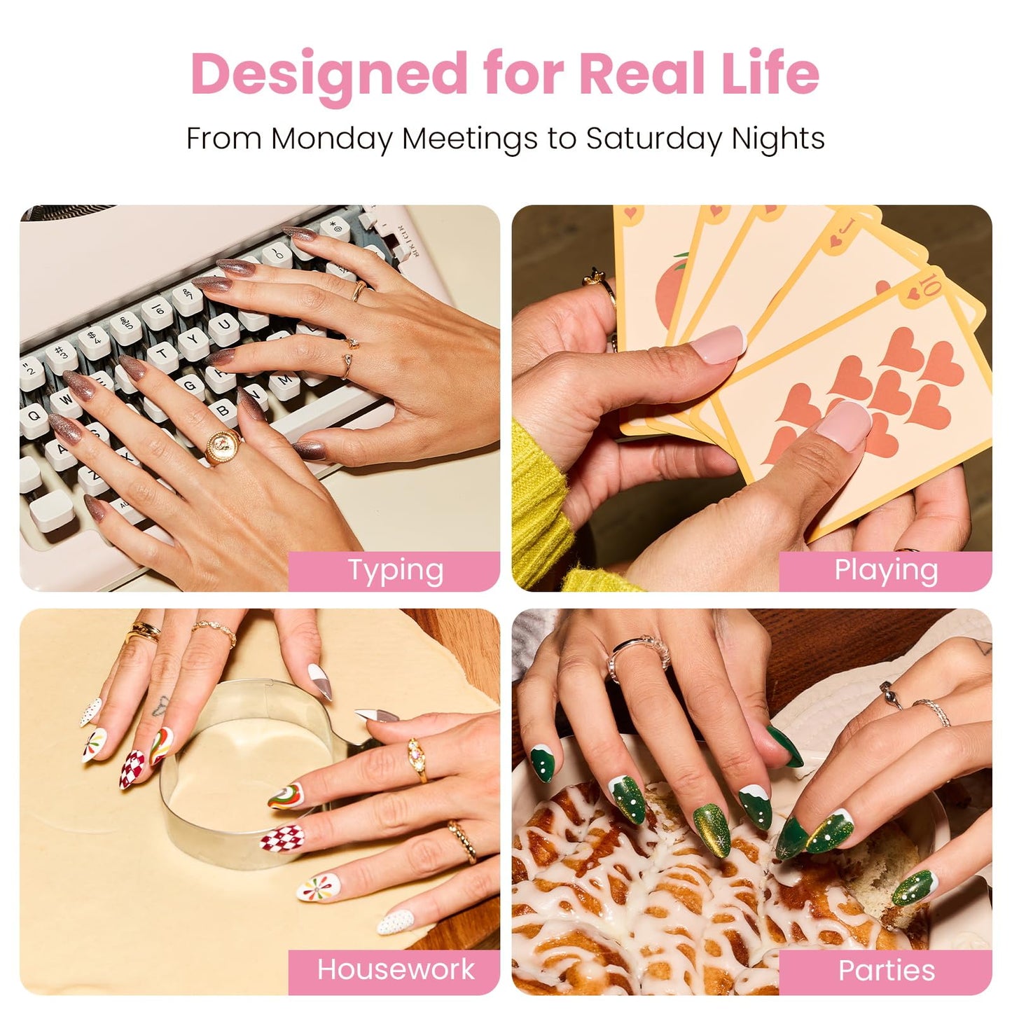 Nail Reformation Almond Press On Nails – French Pearl Medium, UV Finish, Reusable Kit