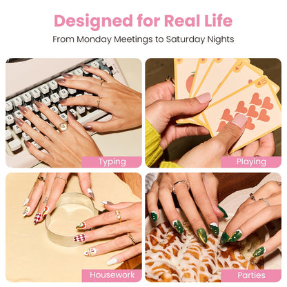 Nail Reformation Almond Press On Nails – French Pearl Medium, UV Finish, Reusable Kit