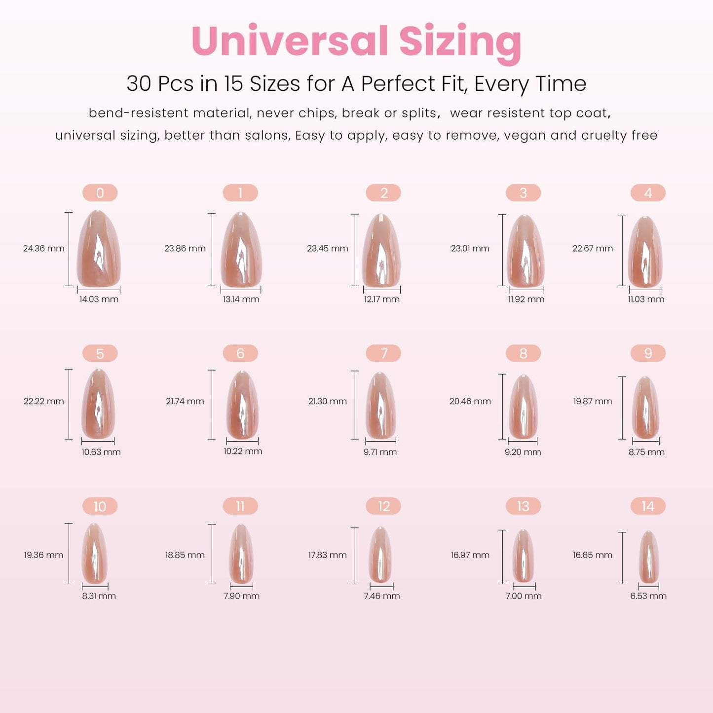 Nail Reformation Almond Rose Gold Press-On Nails – UV Finish, Reusable