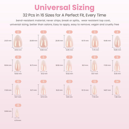 Nail Reformation Almond Nails – Pink Ombre Press On, UV Finish, 32 Tips, 16 Sizes
