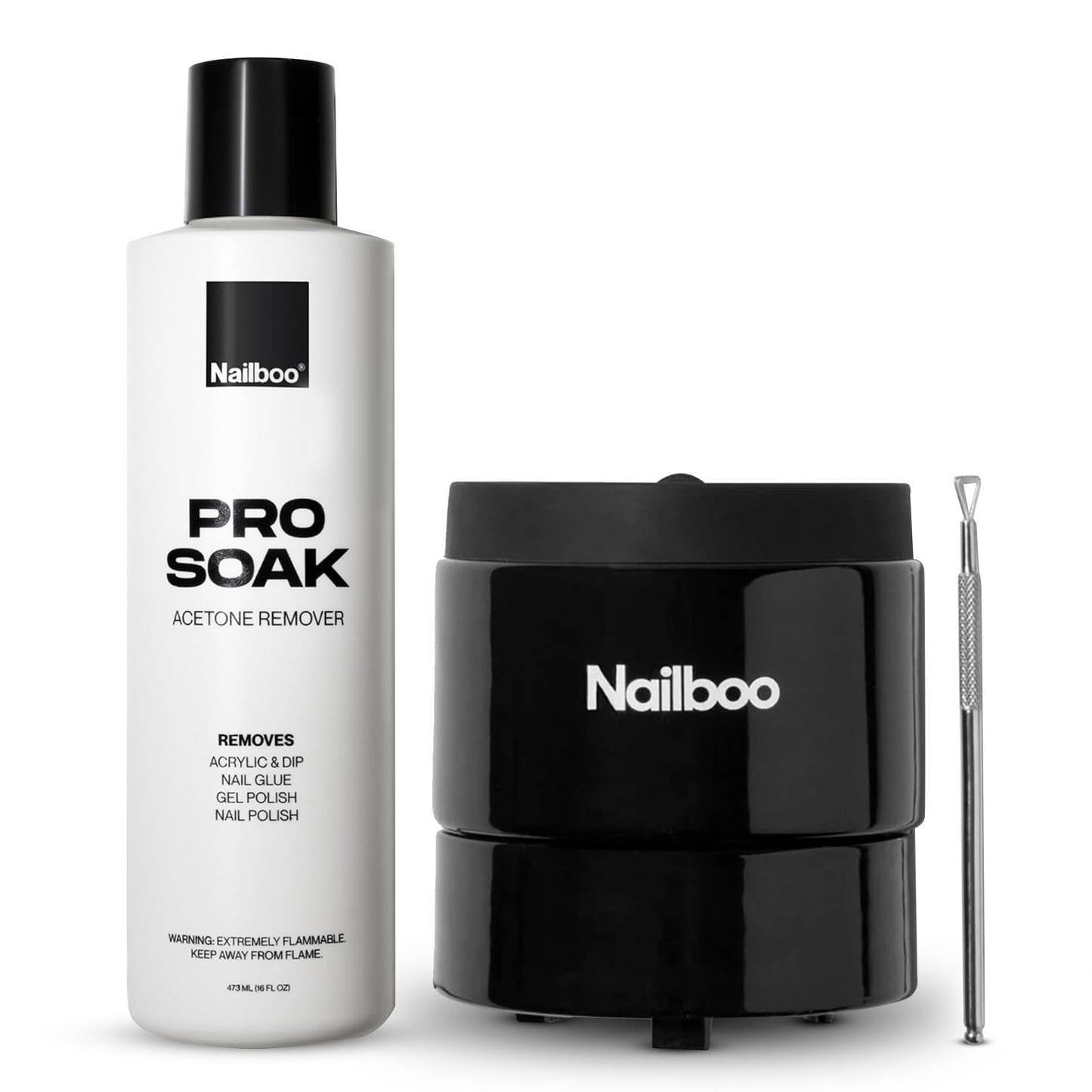 Nailboo Acetone Nail Polish Remover & Heated Soak Off Bowl Kit – Pure Acetone 16 fl oz & Electric Nail Removal System