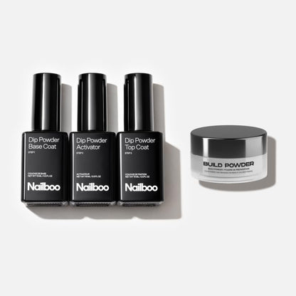 Nailboo Dip Powder Nail Kit Bundle - Base Coat, Activator, Top Coat & Build Powder - 4-Piece Premium Set