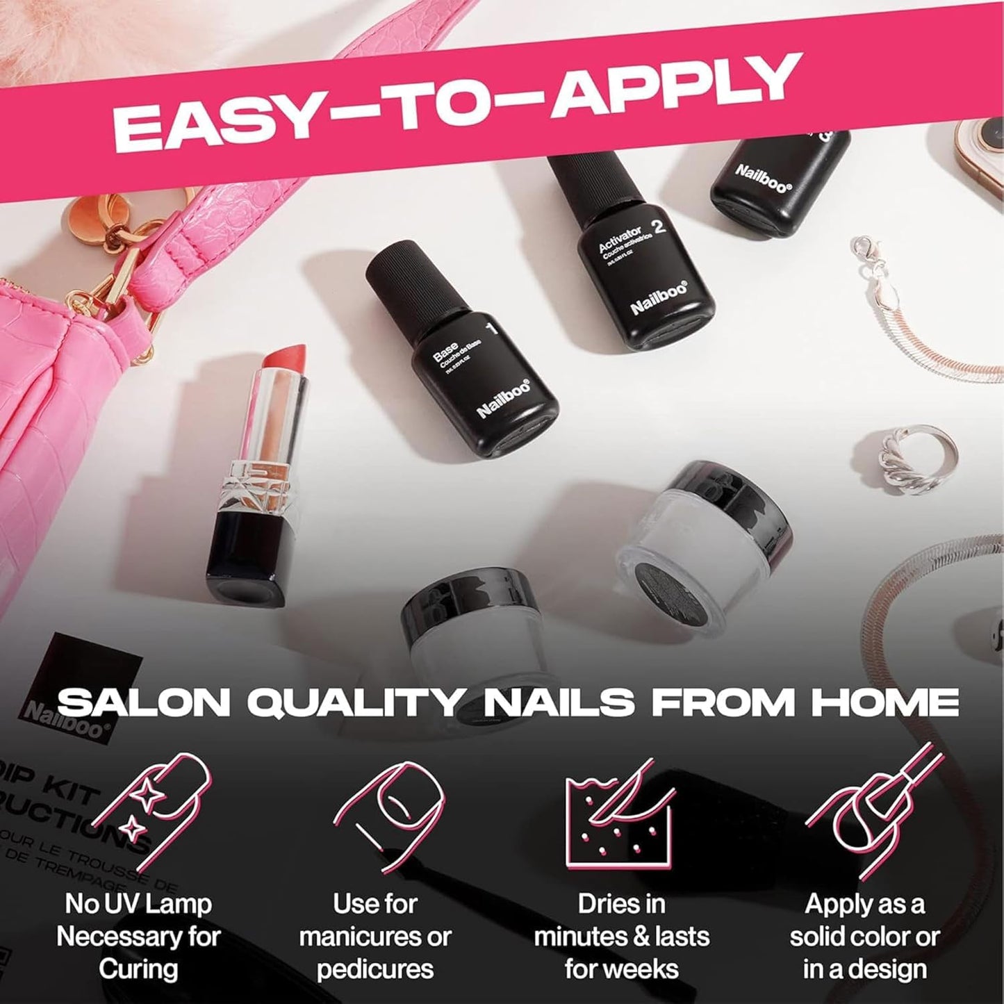 Nailboo Dip Powder Nail Kit – 3 Custom Shades, No UV Needed, Pro Tools & Acetone Remover