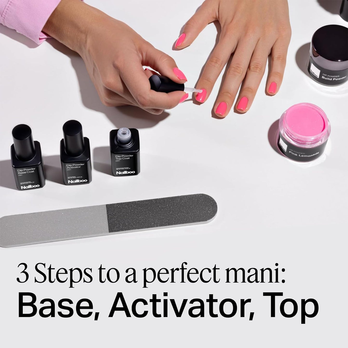 Nailboo Dip Powder Liquid Set with Base Coat, Activator & Top Coat – No UV Lamp Needed (3 Pack)