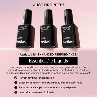 Nailboo Dip Powder Nail Kit Bundle - Base Coat, Activator, Top Coat & Build Powder - 4-Piece Premium Set