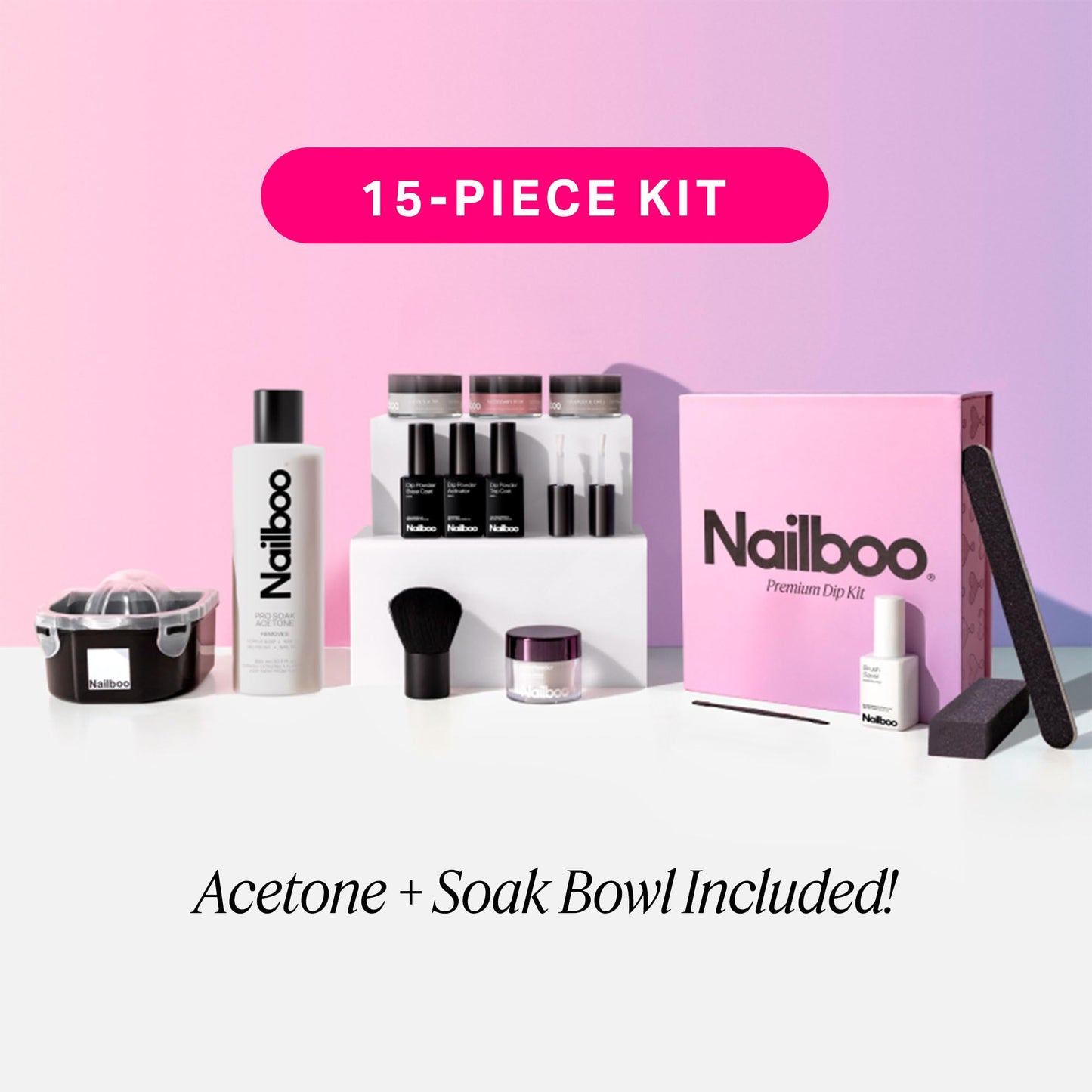 Nailboo Dip Powder Nail Kit – 3 Custom Shades, No UV Needed, Pro Tools & Acetone Remover
