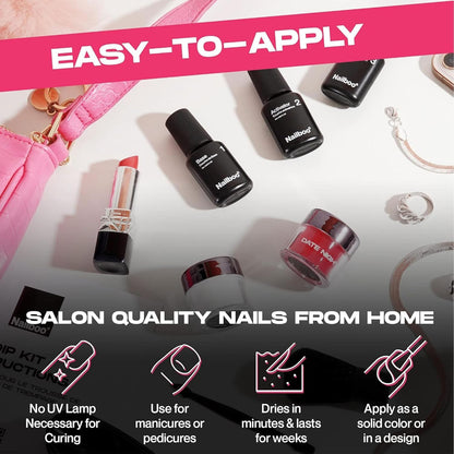Nailboo Dip Powder Nail Kit Bundle - Base Coat, Activator, Top Coat & Build Powder - 4-Piece Premium Set