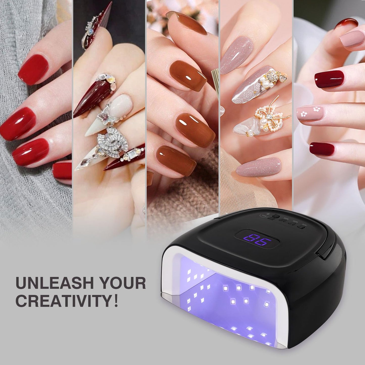 NailFace Cordless 60W UV LED Nail Lamp – Rechargeable Gel Dryer, Auto Sensor (Black)