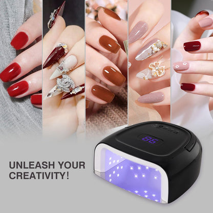 NailFace Cordless 60W UV LED Nail Lamp – Rechargeable Gel Dryer, Auto Sensor (Black)