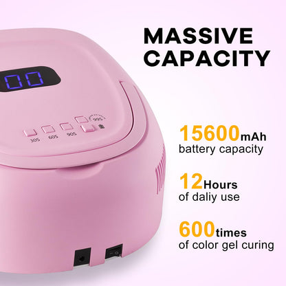 NailFace Cordless 60W UV LED Nail Lamp – Auto Sensor, 4 Timers, Pink