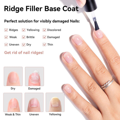 Nailshion Ridge Filler Base Coat 3-in-1 Nail Strengthener – Milky, Vegan, Salon‑Quality at Home