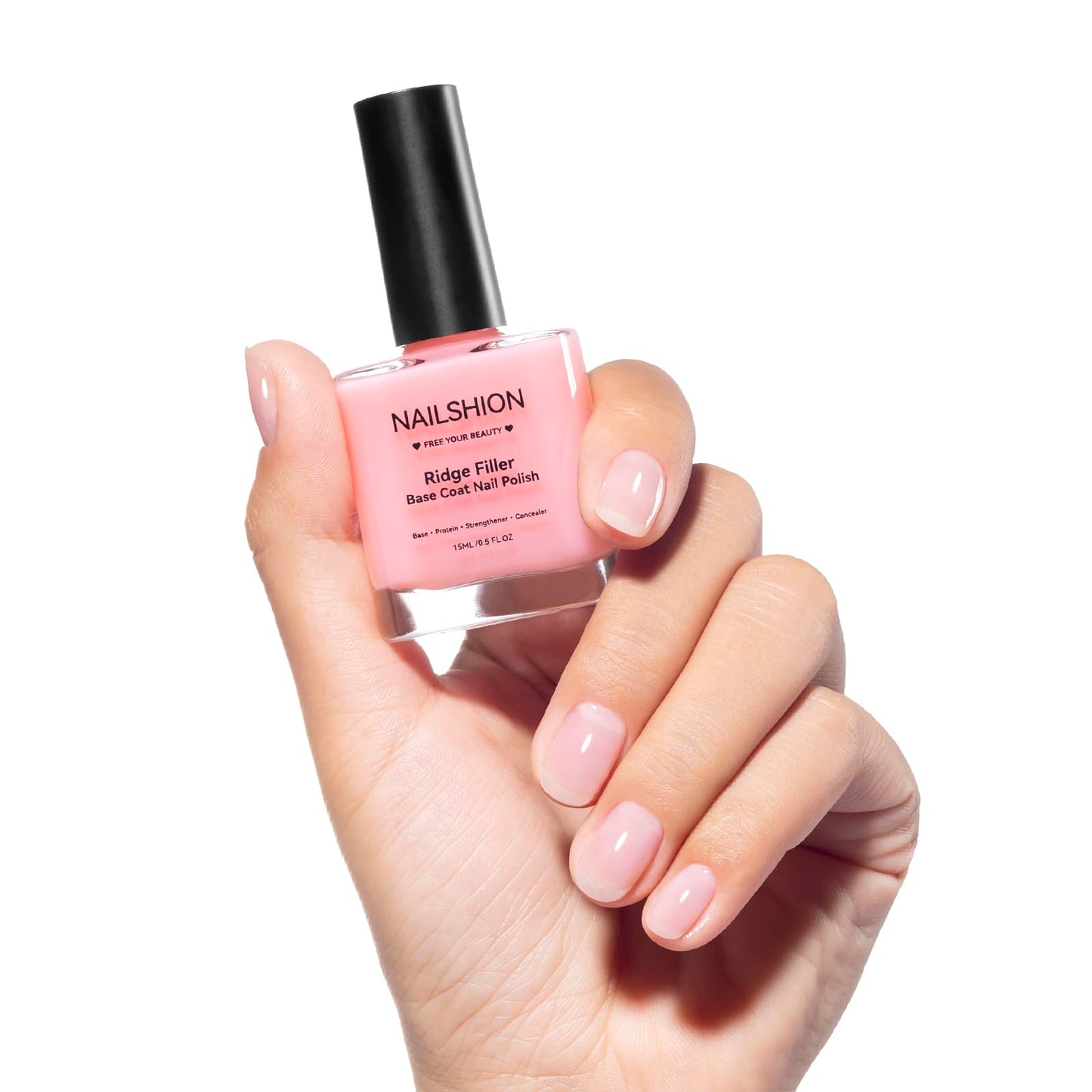 Nailshion Nail Ridge Filler Base Coat & Strengthener – VE Protein Formula, 0.5 fl oz