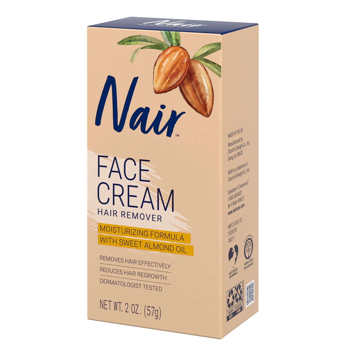 Nair Hair Remover Moisturizing Face Cream with Sweet Almond Oil – 2 oz (Pack of 5)