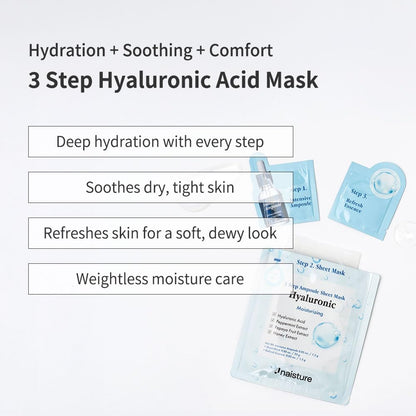 Naisture 3 Step Ampoule Hydrating Sheet Mask Set | Elasticity, Smoothing & Moisture | Korean Skincare Kit (5 pcs)