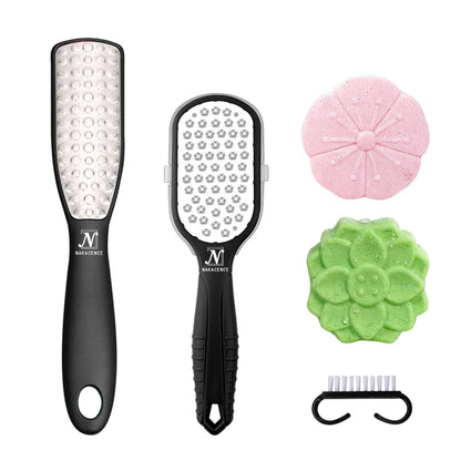 NAKACENCE Foot Scrubber Set – Double-Sided Foot File, 2 Bath Bombs, Callus Remover for Cracked Heels