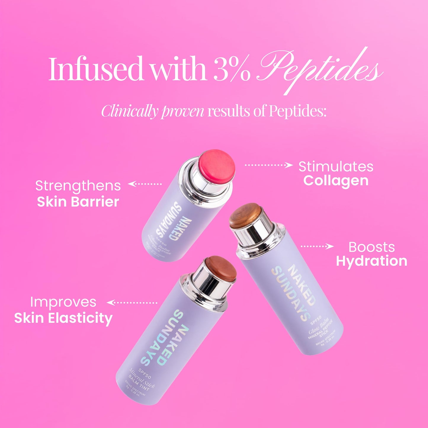 Naked Sundays SPF 50 Glow Balm – Dusty Rose, Peptide-Infused Blush Stick