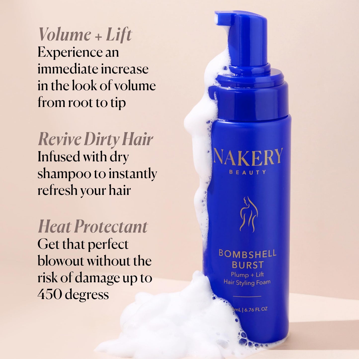 Nakery Bombshell Burst Hair Foam – Volumizing Mousse for All Hair Types with Biotin & Keratin