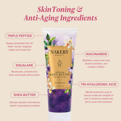Nakery Skin Toning Body Butter for Women – Peptide Firming Lotion with Vanilla Blossoms