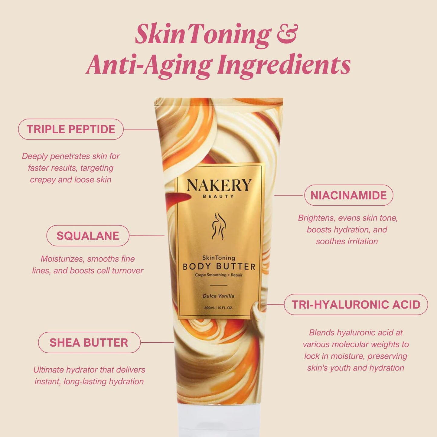 Nakery Skin Toning Body Butter for Women – Peptide Firming Lotion (Dulce Vanilla)