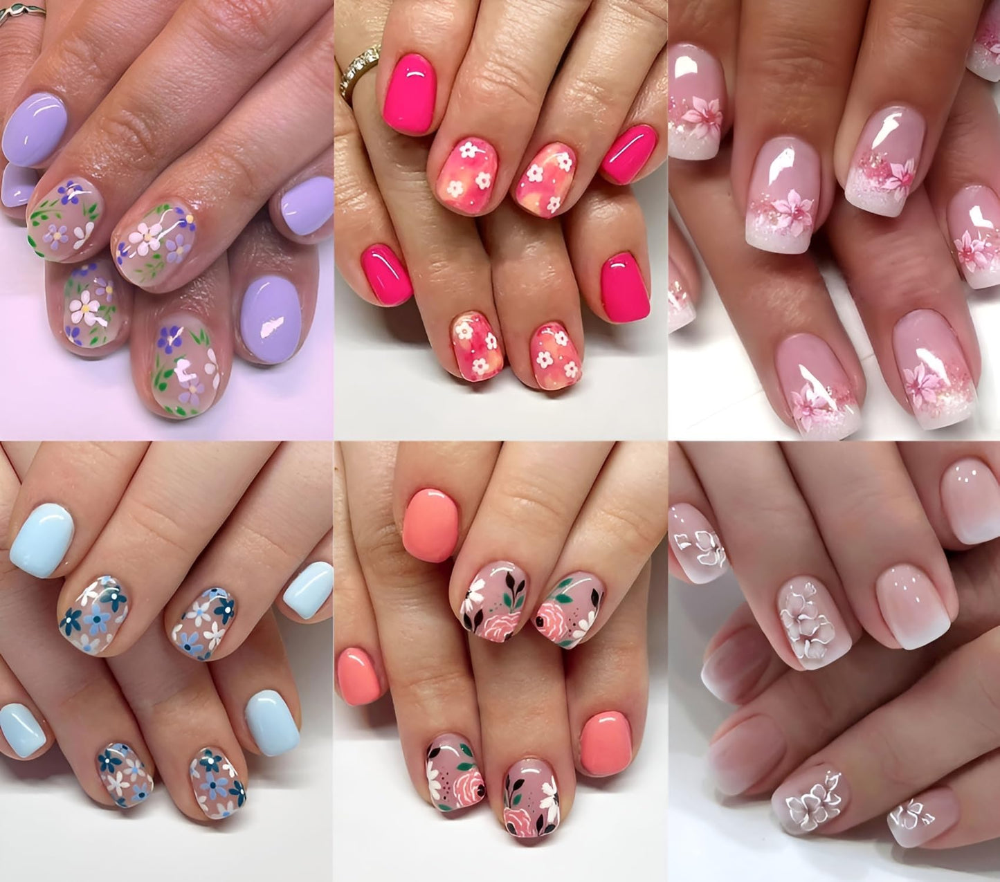 Namrec Flower Press On Nails – Daisy Design Short Square Nails (144Pcs, 6 Packs) | Glue-On, Glossy Finish