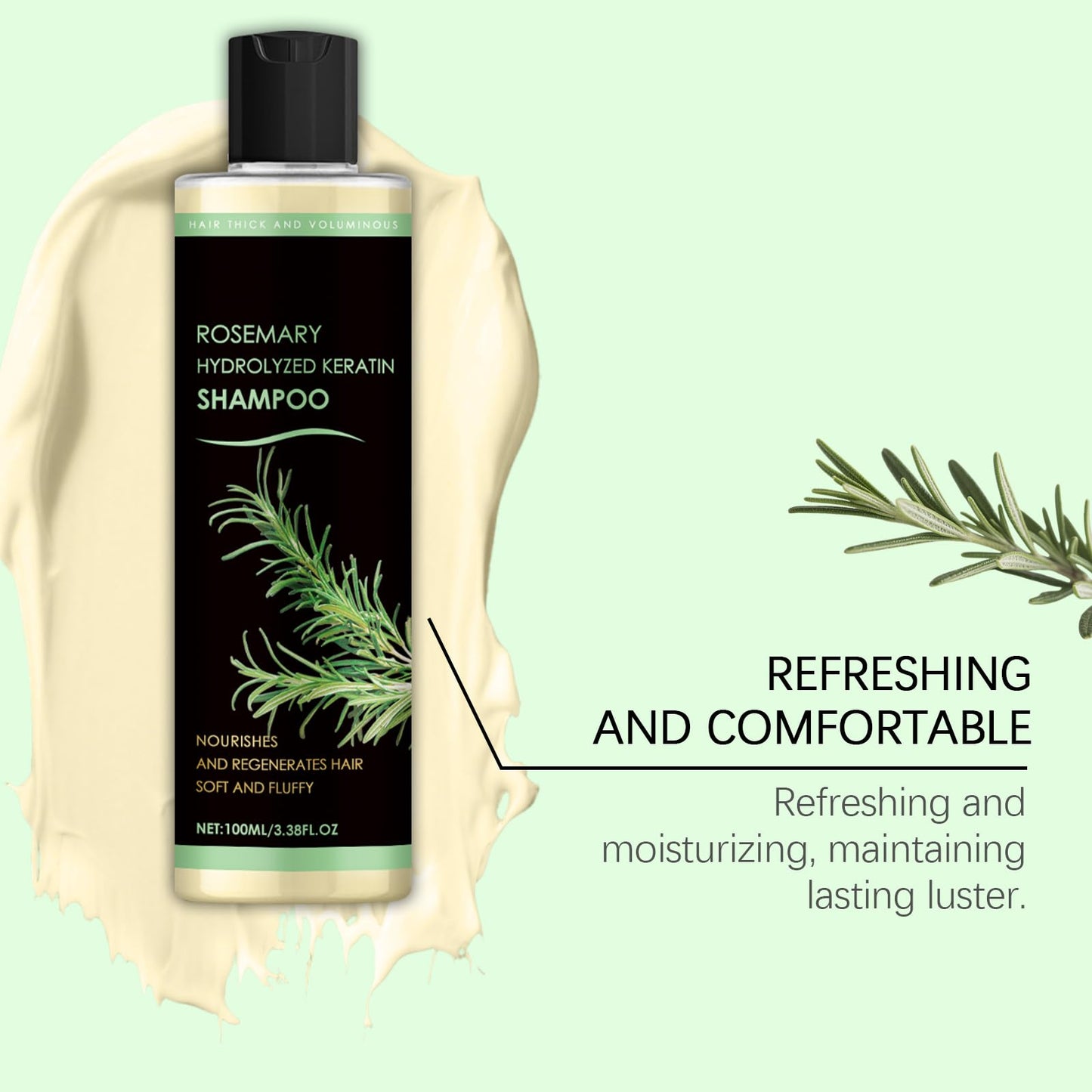 Narvokey Rosemary Shampoo with Hydrolyzed Keratin – Volumizing, Sulfate-Free, 3.38 oz