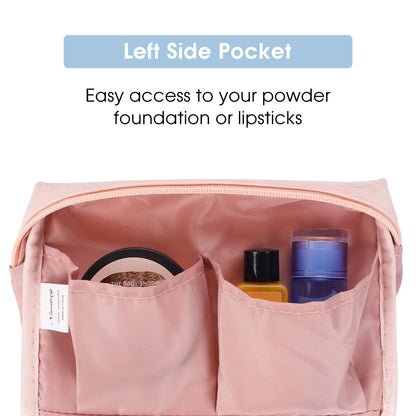 Narwey 2 Pack Vegan Leather Makeup Bags | Large & Small Zipper Pouches for Travel – Orange Pink