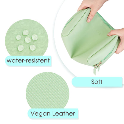 Narwey PU Leather Makeup Bag – Large Green Travel Organizer with Compartments