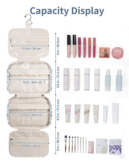 Narwey Travel Toiletry Bag Large Hanging Organizer – Little Blue Flower