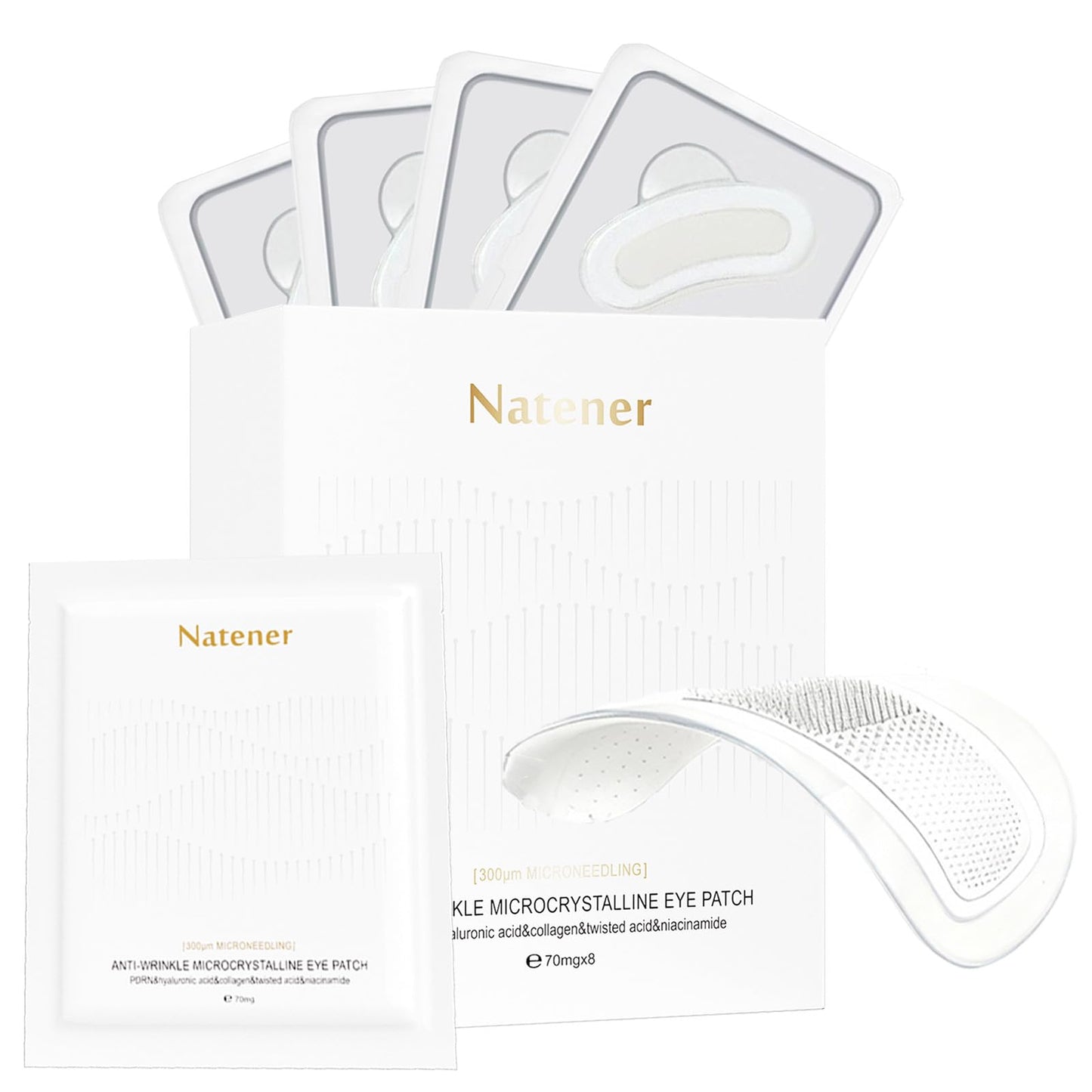 Natener 4 Pairs PDRN Micro Eye Patches | Hyaluronic Acid, Kojic Acid, Collagen + Peptides