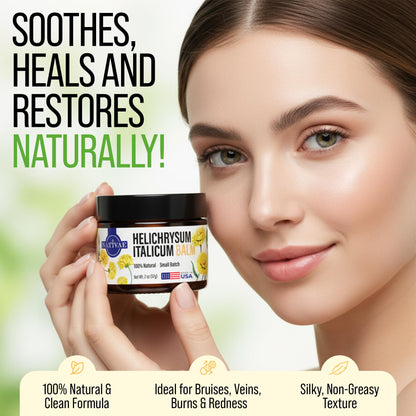Nativae Helichrysum Balm – Helichrysum Italicum Essential Oil Skin Cream for Bruises, Veins, Burns & Redness – Soothing Moisturizer for Face & Body
