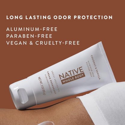 Native Whole Body Deodorant Cream – Aluminum-Free, 72-Hour Odor Protection | Coconut & Vanilla