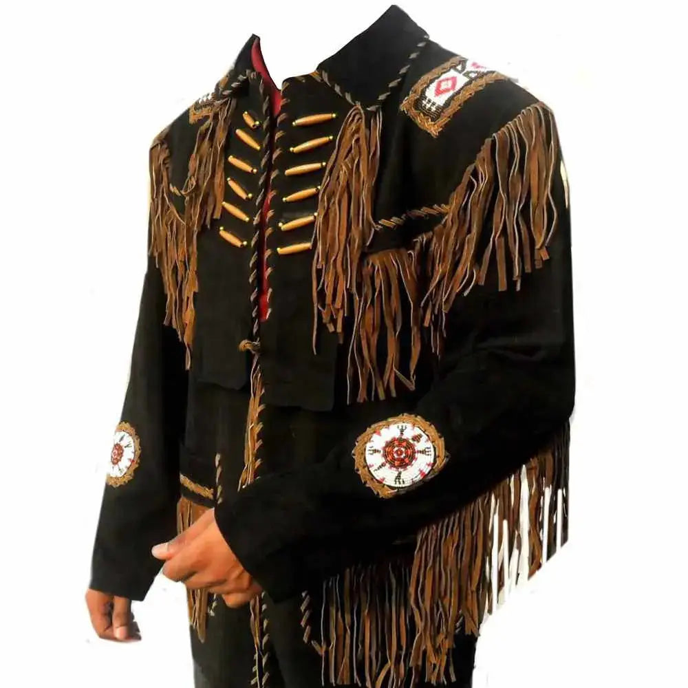 Men’s Black Suede Western Fringe Jacket