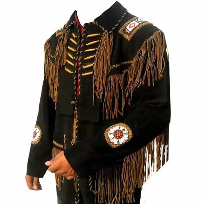Men’s Black Suede Western Fringe Jacket