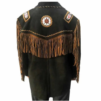 Men’s Black Suede Western Fringe Jacket