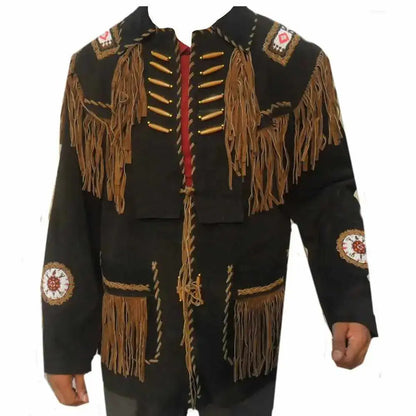 Men’s Black Suede Western Fringe Jacket
