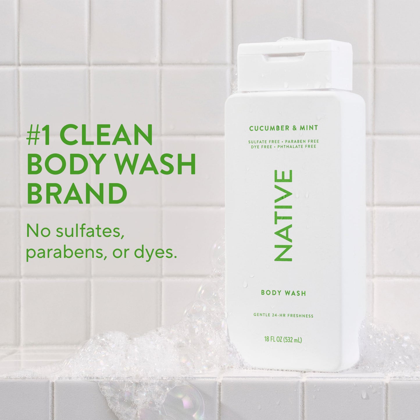Native Body Wash: Naturally Derived, Sulfate-Free, Cucumber & Mint – 18 oz