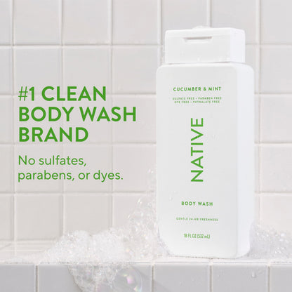 Native Body Wash: Naturally Derived, Sulfate-Free, Cucumber & Mint – 18 oz