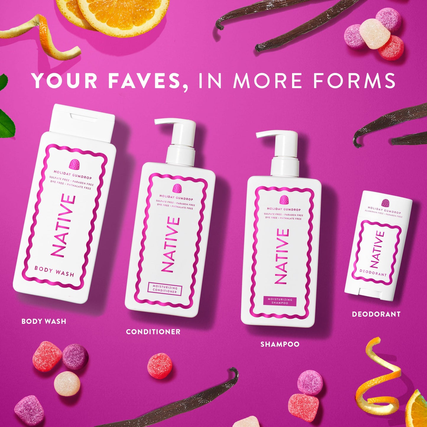 Native Body Wash Holiday Edition – Gumdrop Scent | 18 oz | Paraben, Sulfate & Dye Free