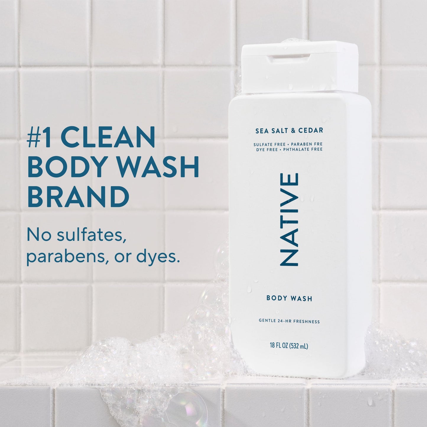 Native Body Wash Sea Salt & Cedar — Sulfate Free, Paraben Free, Dye Free, Hydrating 18 oz